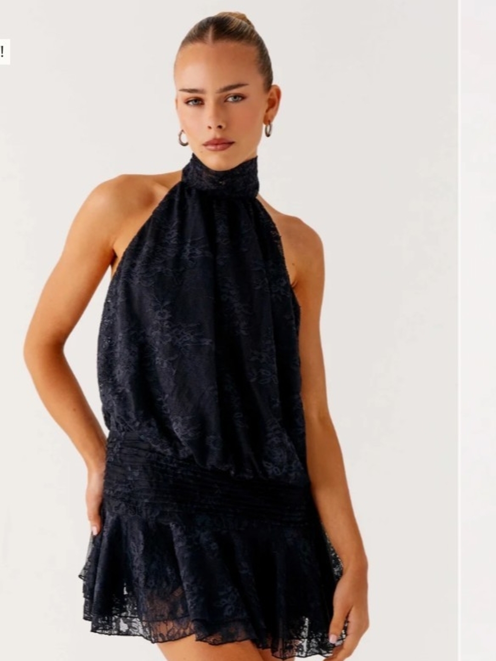 Peppermayo Black One-Shoulder Lace Mini Dress
